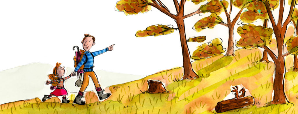 Children's Illustration Walking with Dad