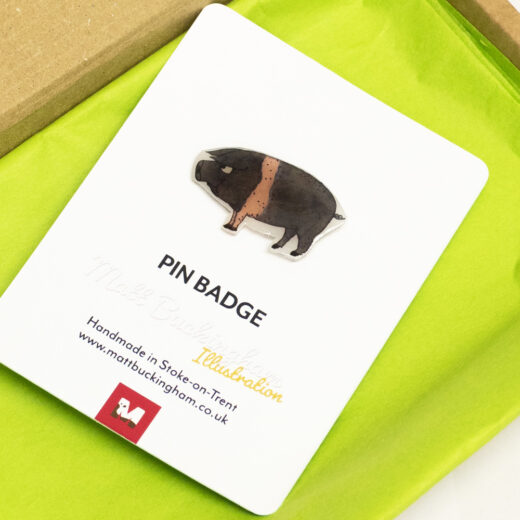 Pig illustrated pin badge by Matt Buckingham