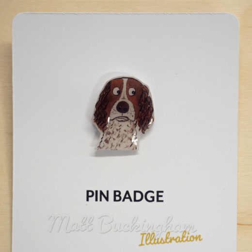 Spaniel illustrated pin badge by Matt Buckingham