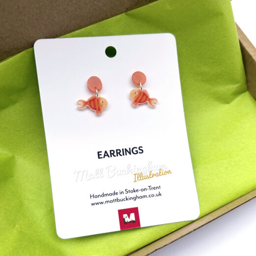 fish earrings drop studs - in box