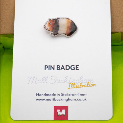 guinea pig pin badge by illustrator Matt Buckingham